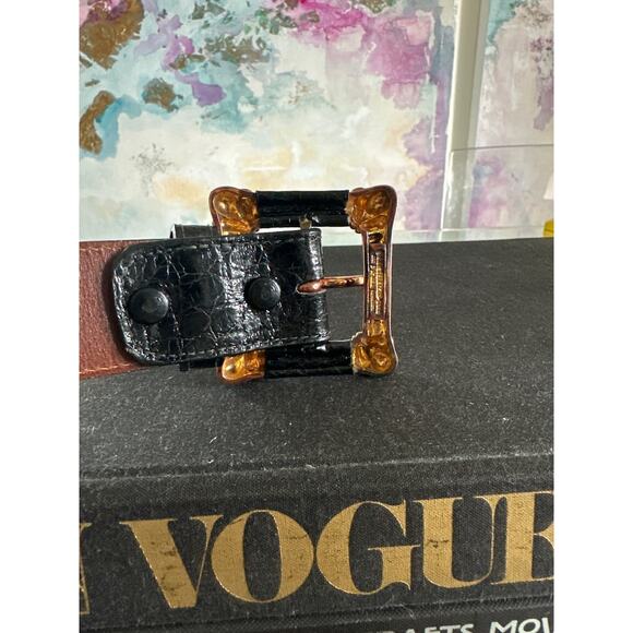 Vintage Barry Kieseltein - Cord Alligator belt Sterling Gold unisex 1986